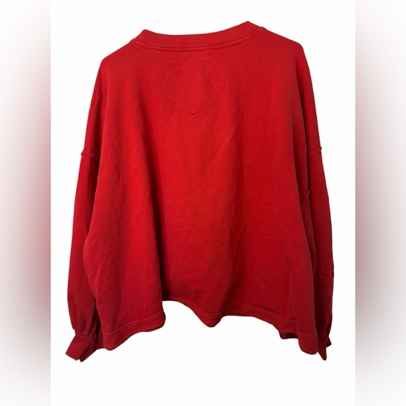 Free People Trish Red Balloon Arm Oversized Sweatshirt - Picture 2 of 9